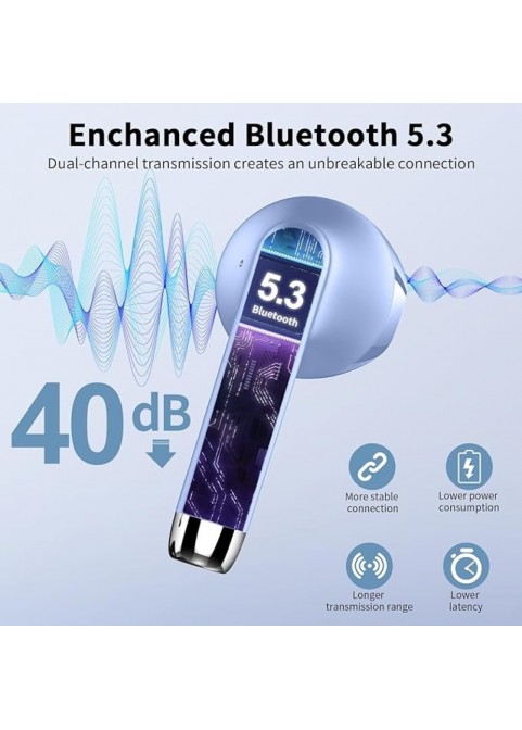 Bluetooth 5.3 Earbuds, 4-Mic ENC, 56H Playtime, Purple