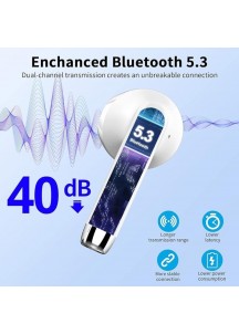 Bluetooth 5.3 Earbuds, 4-Mic ENC, 56H Playtime, White