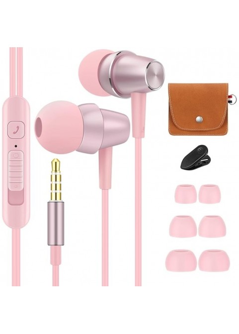 Soft In-Ear Headphones wired with Mic and Volume Control, Pink