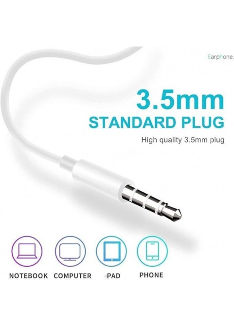 1 Pack Earphones Wired with 3.5mm Jack, White